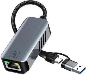 USB-C to Ethernet Adapter 5Gbps - USB A & C to RJ45 Wired Network LAN Converter 5000Mbps, Aluminum Case for MacBook, HP, Dell XPS, Surface, iPad, iPhone 16, Thunderbolt 4/5 (5Gbps Need Type-C 3.2+)