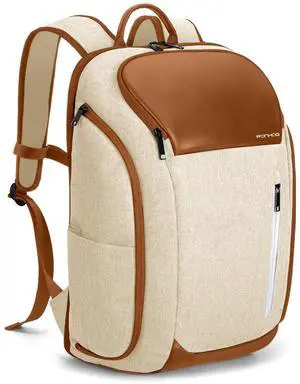 Ponhog 17 Inch Laptop Backpack for Women, Business Travel Anti-Theft Backpack with USB Charging Port, Water Resistant Computer Bag Carry On Flight Approved for Work College Weekender, Beige