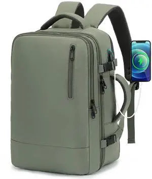 TANTOMI Travel Backpack for Women Men, 15.6 Inch Laptop Backpack Flight Approved, Small Carry-On Bags with USB Charging Port & Shoe Pouch, Casual Daypack on Airplane for Weekender Work Business, Green