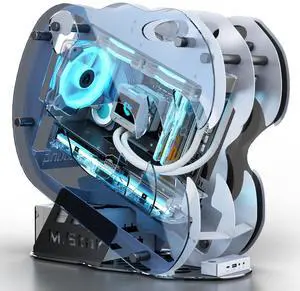 MegaPC Upgraded Open-Frame Mid-Tower Micro-ATX/Mini-ITX Gaming PC Case, Tempered Glass Side Panel, Pre-Installed ARGB PWM Fan, with USB3.0, USB-C, 240mm Radiator Support (White)