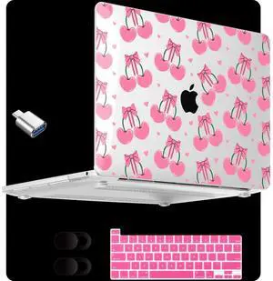 MEEgoodo for M2 MacBook Pro 13 inch Case 2022 2021 2020,Crystal Cover Fit Model A2338 M2/M1 A2251 A2289,Clear Case for 13.3-inch Laptop,Hard Shell for MacBook Pro M2, Pink Cherries & Bows