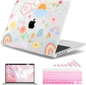 May Chen Case for MacBook Pro 14 inch, Models A2442 A2779 A2918 A2992 A3401 A3185 A3112 A3434, M1 M2 M3 M4 M5 Chip (2021-2025 Release), Plastic Hard Shell Case with Keyboard Cover, Rainbows Flowers