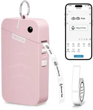ORGSTA S001 Label Maker Machine with Tape, Portable Bluetooth Label Maker for Home and Office Organization, Thermal Label Printer Mini Sticker Maker with Multiple Templates, Pink