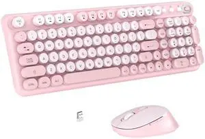 Links9+ Wireless Keyboard and Mouse Combo, Full-Size Retro Typewriter Keyboard Style, 2.4GHz USB Receiver, Plug-and-Play, Keyboard Mouse Set for Computer, Laptop, Windows, Mac, and PC (Pink)