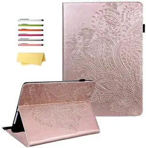 UUcovers All-New 10.1" Kindle Fire HD 10 Case (Only Compatible with 11th Generation, 2021 Release) & Fire HD 10 Plus with Pencil Holder Folio Stand Embossed PU Leather Cover, Rosegold Peacock Flower