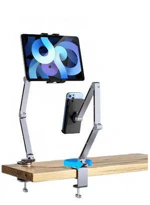 Hosann Century Adjustable Phone Tablet Mount, Ergonomic Multi Joint Stand with Sturdy Desk Clamp, 360° Rotatable & Height Compatible with Devices for Home,Office,Studio(Gray)