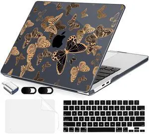 MecBevia Compatible with MacBook Air 15 inch Case, M4 A3241/M3 A3114/M2 A2941 (Released 2025 to 2023), Hard Shell, Keyboard Cover, Screen Protector, Webcam Cover & Type-C Adapter, Butterfly