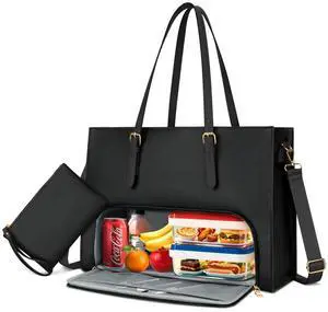 KKXIU Lunch Tote Bag for Women 15.6 Inch Laptop Briefcase Work Bag with Insulated Lunch Compartment Messenger Handbags for Business, Work, Nurse, Office, Collage, Casual, Gift for Women
