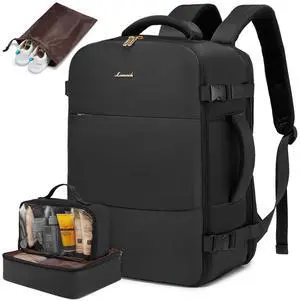 LOVEVOOK Travel Backpack for Women, Carry On Backpack Flight Approved with 3 Packing Cubes,TSA Personal Item Travel Bag Fits 15.6 Laptop,Weekender Hiking Business Luggage Daypack Black