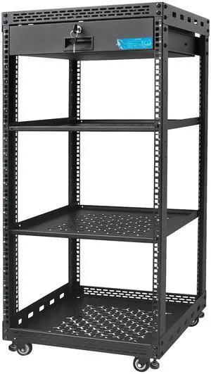 OCEANHUG 20U Server Rack Cabinet with Drawer & 2 PCS Full Size Rack Shelves - Integrated Top/Bottom Panels, 4 Rolling Wheels for 19" Equipment & Home Lab Studio