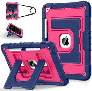 WESOROL CASE for iPad 9th/ 8th/ 7th Generation 10.2 Inch Kids Friendly iPad Case 9th Generation with Pencil Holder,Heavy Duty Shockproof Cover for i Pad 9th/8th/7th Gen 2021/2020/ 2019,Navy Pink