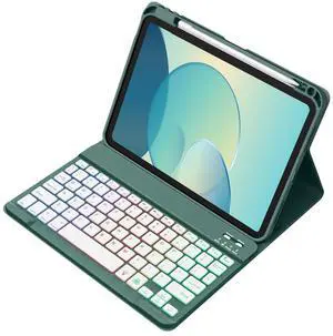 Akkerds for iPad A16 Case with Keyboard - 7 Colors Backlit Keyboard for iPad 10th Generation/iPad Air 11 Inch - Wireless Folio Cover for iPad Air 10.9 Inch/iPad Pro 11 Inch 2022/2021/2020 (Green)