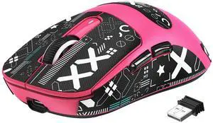 MANBASNAKE × ATTACK SHARK X3 Wireless Gaming Mouse, 49g Lightweight Triple Mode Ergonomic Computer Mouse, PAW3395 26K DPI Sensor,200h Battery Life, Griptape Programmable Buttons for PC/Mac/Win (Berry)