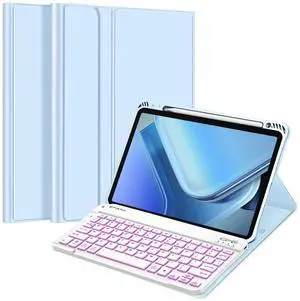 FINTIE Keyboard Case for iPad Air 11-inch M3 (2025) / M2 (2024), iPad Air 5th (2022) / 4th Generation 10.9 Inch - Soft TPU Cover w/Magnetically Detachable Bluetooth Keyboard, Backlight/Blue