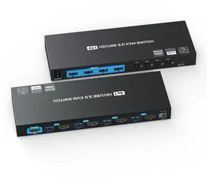 4 Monitors 1 Computer KVM Switch, Reyoten 4K@60Hz HDMI Switch, 4 Computers Share 1 Monitor with 4 USB3.0 Ports, Keyboard Mouse Printer with 4 USB3.0 Cables