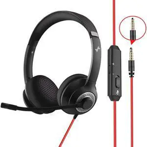 JIAMQISHI USB Headset with Mic for PC, On-Ear Computer Laptop Headphones with Noise Cancelling Microphone Control for Home Office Online Class Skype Zoom (3.5mm, Black)
