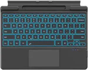 MoKo for Surface Pro 11 Keyboard, Ultra-Slim Portable Wireless Bluetooth Microsoft Surface Pro 11/10/9/8/X Keyboard with Palm-Rejection Trackpad, 7-Color Backlit, Pen Holder, Long Battery Life, Black