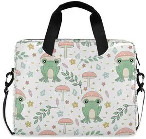 JIPONI Frog & Mushrooms 15.6 16 Inch Laptop Case Bag Briefcase Messenger Computer Bag for Men Women with Shoulder Strap Handle