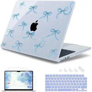 May Chen [2025 New Pattern] for MacBook Air 13.6 inch Case M2 M3 M4 Chip Model: A2681 A3113 A3240, 2022-2025 Release, Hard Shell Cover with Screen Protector & Keyboard Skin - Blue Bows
