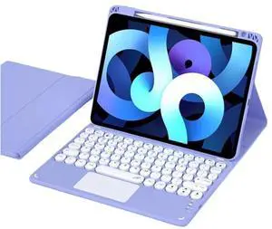 NUWONAYA Keyboard Case for iPad Air 13 inch (M3/M2)/Pro 12.9" 6th/5th /4th/3rd Gen with Touchpad, Candy Color Round Keys Magnetic Detachable KeyboardLight Purple