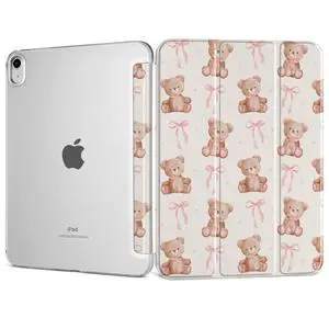 DONGKE for iPad 11th Generation Case 11 Inch 2025 (A16 Chip) & iPad 10th Generation 10.9 Inch 2022, Slim Foldable Stand Hard PC Translucent Back Shell Smart Cover - [Auto Wake/Sleep] - Bear with Bows