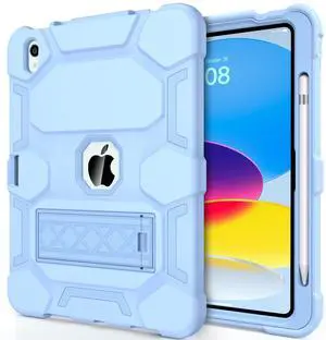 CCMAO Case for iPad (A16) 11th/10th Generation(2025/2022), iPad 10th Case with Kickstand & Pencil Holder, Heavy Duty Shockproof Hybrid Three Layer Protective Cover for Girls Women, Light Blue