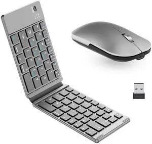 Foldable Keyboard and Mouse Combo,Bluetooth Keyboard and Mouse Combo for iPad/Mac/Android Tablet/,Portable Rechargeable Keyboard Mouse for iPad/Laptop/MacBook/PC/Computer (Gray)