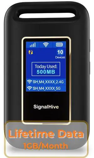 SIGNALHIVE 4G LTE Mobile Hotspot(1GB of Monthly Data),Security,No SIM Card, 8hrs Battery Life,Up to 10 Devices,Portable WiFi Hotspot for Travel