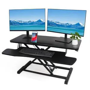 RELAXWORK Standing Desk Converter,37.4" Stand up Desk for Home Office Computer LaptopHeight Adjustable with Keyboard Tray,Desktop Workstation Riser, Black