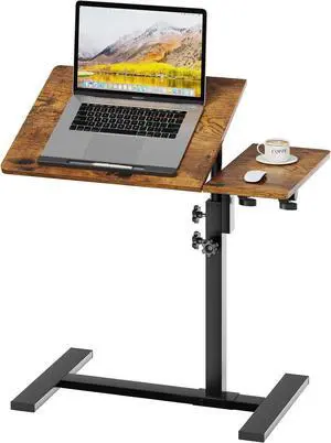 iabifo Height Adjustable C-Shaped Table with Removable Wheels, Mobile Sofa Snack Table with Tiltable Top, Adjustable Laptop Stand for Couch, Bedside Desk with Pen Slot, Rustic Brown