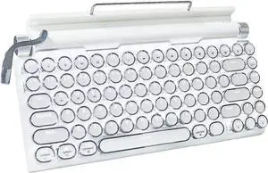 Adventurers Retro Typewriter Keyboard, 75% Layout 83 Keys Wireless Keyboard with Blue Switch,Bluetooth 5.0 and Multi-Device Switching,Vintage Punk Style,Hot-Swappable for PC/Laptops/Mac/ipad-White