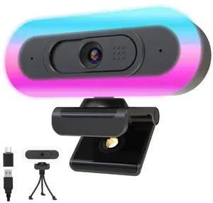 Hgarsin 2K Webcam for PC,Streaming Computer Camera with Fill RGB Lights,Autofocus Webcam with Microphone and Cover,Plug-Play USB Web cam for Desktop Computer,Meeting,Gaming,Video Calling