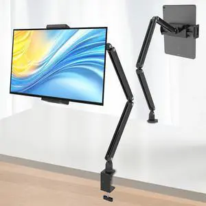 Tablet Stand for Desk/Bed, Adjustable iPad Holder Clamp Mount, Foldable Tablet Arm, 360° Rotation, Compatible with 5.7''-15.6'' IPhone, iPad Pro, Air, Mini, Kindle, Galaxy Tab, Nintendo Switch