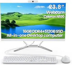 DEQIXIAN All-in-One Desktop Computer,All-in-One Computers,HD Webcam,Celeron N100 Processor (Up to 3.40Ghz),16GB RAM,512GB Storage,WiFi 6, Bluetooth 5.2, Includes Wired Keyboard and Mouse Set