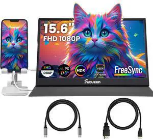 Futuzen Portable Monitor 15.6inch 1080P FHD Second External Monitor for Laptop/MacBook/Phone, Office & Travel Monitors with Dual USB-C/Mini HDMI Ultra-Light 0.65kg with Leather Cover FreeSync HDR