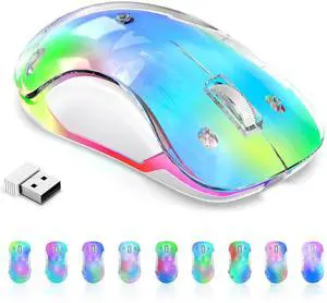 memzuoix 2.4G Wireless Mouse with Customizable Cover & 9-Color LED - Rechargeable Ergonomic, 1400 DPI, 5 Buttons, USB Receiver for PC/Mac - Blue