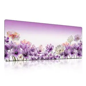 Floral Flowers Mouse Pad, Colorful Purple Tulips Mousepad - Large Non-Slip Desk Mat for Office, PC, Laptop - 31.5"x11.8" x 3mm