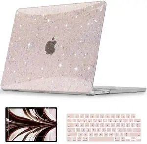 QJUZO Compatible with MacBook Air 13 inch Case 2025 2024 2023 2022 M4 M3 M2 (Model A3240 A3113 A2681) Sturdy Laptop Hard Shell for MacBook Air 13.6" + Keyboard & Screen Cover, Gold Glitter