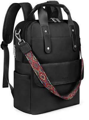 SYTRAH Leather Laptop Backpack 15.6 Inch Womens Laptop Bag, 3 IN 1 Computer Bag Handbag with Colorful Shoulder Bag Strap for Work Travel College Black SYTRAH Leather Laptop Backpack 15.6 Inch Womens Laptop Bag, 3 IN 1 Computer Bag Handbag with Colorful Shoulder Bag Strap for Work Travel College Black