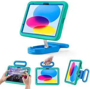 Kids Case for iPad (A16) 11th/10th Gen 10.9'' 2025/2022,Adjustable Portrait/Landscape Stand/Drop Proof with Handle,Child Friendly Case for iPad Air 11 (M3/M2) 2025/2024 (Greenblue)