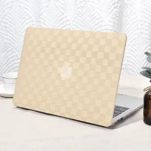 Seorsok Compatible with MacBook Air 13 Inch Case2022 2021 2020 2019 2018 Release A1932 A2179 M1 A2337 Touch ID,Elegant Leather Plastic Hard Shell Case Transparent Keyboard Cover,Khaki PVC Grid