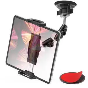FreeSave Dashboard Tablet Holder with Vacuum Suction Cup for Car/Truck, [360° Metal Foldable Adjustable Arm] Windshield Tablet Mount for iPad Pro/Air/Mini, Galaxy, 6.1-15.6" Device and Thickness Case