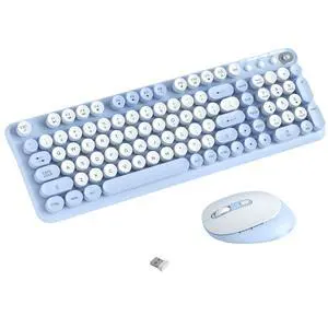 COVEVA Wireless Keyboard and Mouse Combo, 2.4GHz USB Receiver, Plug and Play, Retro Full Size Typewriter Keyboard and Wireless Mouse for Computer, Laptop, Windows, Mac, and PC (Blue)