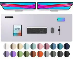 Aothia Large PU Leather Desk Pad Protector  Non-Slip Mouse Pad & Writing Mat for Office/Home, Waterproof, Easy to Clean (Smoky Lavender, 48" x 17")