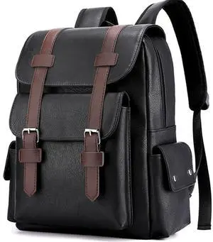 Farcauo Leather Laptop Backpack for Men Vintage Laptop Backpack Black Travel Work Backpacks Large Capacity Business Back Pack
