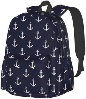 Jbofyee Nautical Anchors Navy Blue Laptop Backpack For Men Women, Lightweight Daypack Bookbag For Daily Commutes Business Travel Hiking