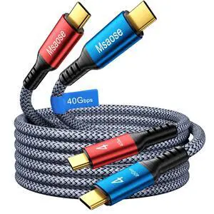 Msaose Braided Thunderbolt 4 Cable 3.3 FT 2 Pack Compatible, 40Gbps, 240W PD, 8K@60Hz / 4K@144Hz, Dual 4K for Mac mini M4 / M4 Pro, iPhone 17, MacBook Pro/Air, SSD, Docking, eGPU, XPS, USB4