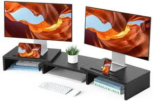 HUANUO Dual Monitor Stand Riser, Adjustable Monitor Stand for Desk with 2 Slot, Desktop Organizer Stand for 2 Monitors, Multi-Purpose Desk Shelf Monitor Stand Riser for Computer, Laptop, PC, Black