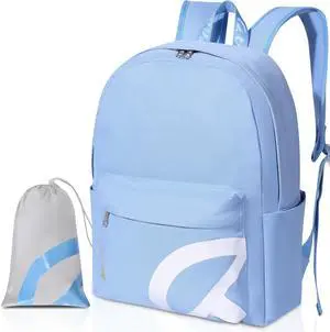 TRAILKICKER Backpack for School, Basic Bookbag 22L for Men Women Girls Boys Teens Middle School College, Durable Lightweight School Backpack with Drawstring Bag, 15 inch Laptop Compartment, Sky Blue