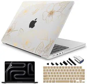 Teryeefi Compatible with MacBook Pro 16 inch Case 2025 2024 2023 2022 2021 M4 M3 M2 M1 A3403 A3186 A2991 A2780 A2485, Plastic Hard Shell&Keyboard Cover&Screen Film&Type C Adapter-Golden Flower Teryeefi Compatible with MacBook Pro 16 inch Case 2025 2024 2023 2022 2021 M4 M3 M2 M1 A3403 A3186 A2991 A2780 A2485, Plastic Hard Shell&Keyboard Cover&Screen Film&Type C Adapter-Golden Flower